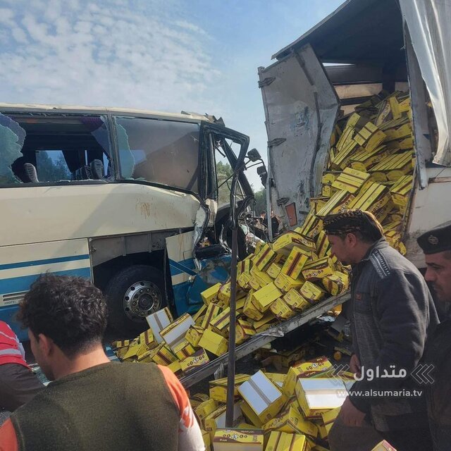 اولین تصاویر از تصادف اتوبوس زائران ایرانی در نجف اشرف