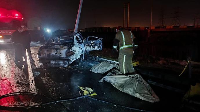 آتش گرفتن  ماشین ۲۰۶ در بزرگراه امام علی