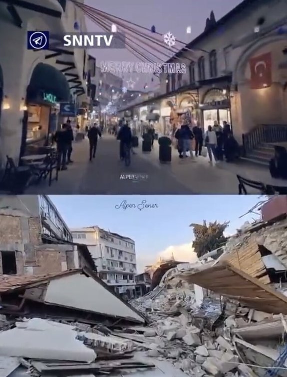 تصاویر آخرالزمانی از یک پیاده راه در ترکیه قبل و بعد از زلزله