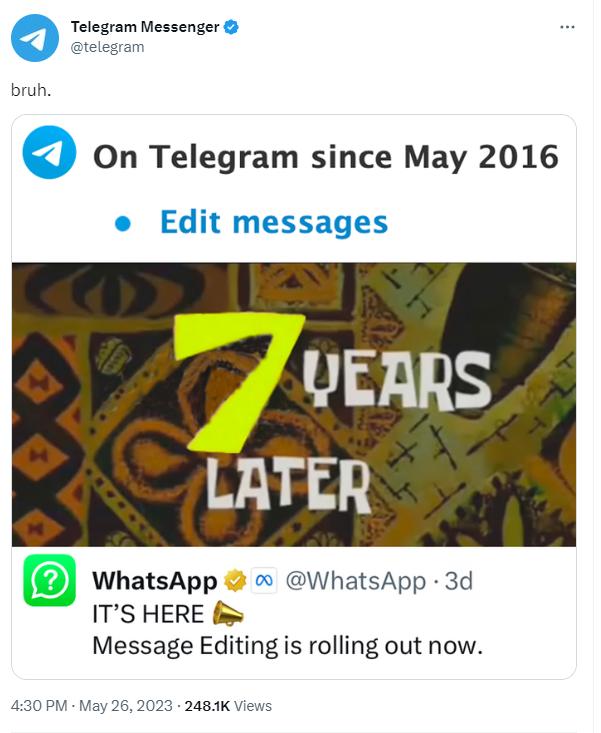 تلگرام با این میم یک بار دیگر واتساپ را نابود کرد