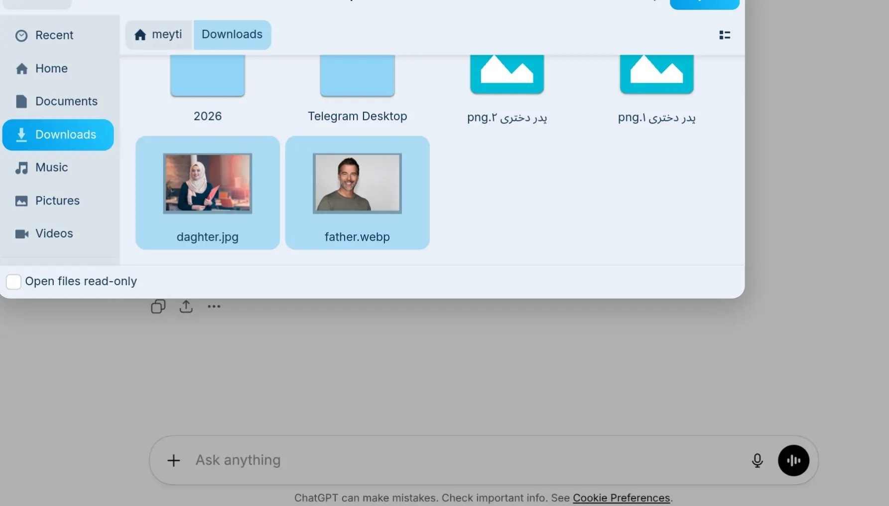 حالا می توانید عکس های خود و پدرتان را انتخاب کرده و open را بزنید