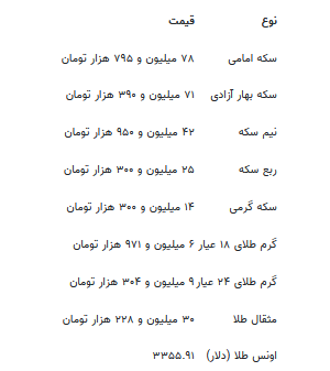 قیمت جدید طلا و سکه ۲۱ تیرماه ۱۴۰۴