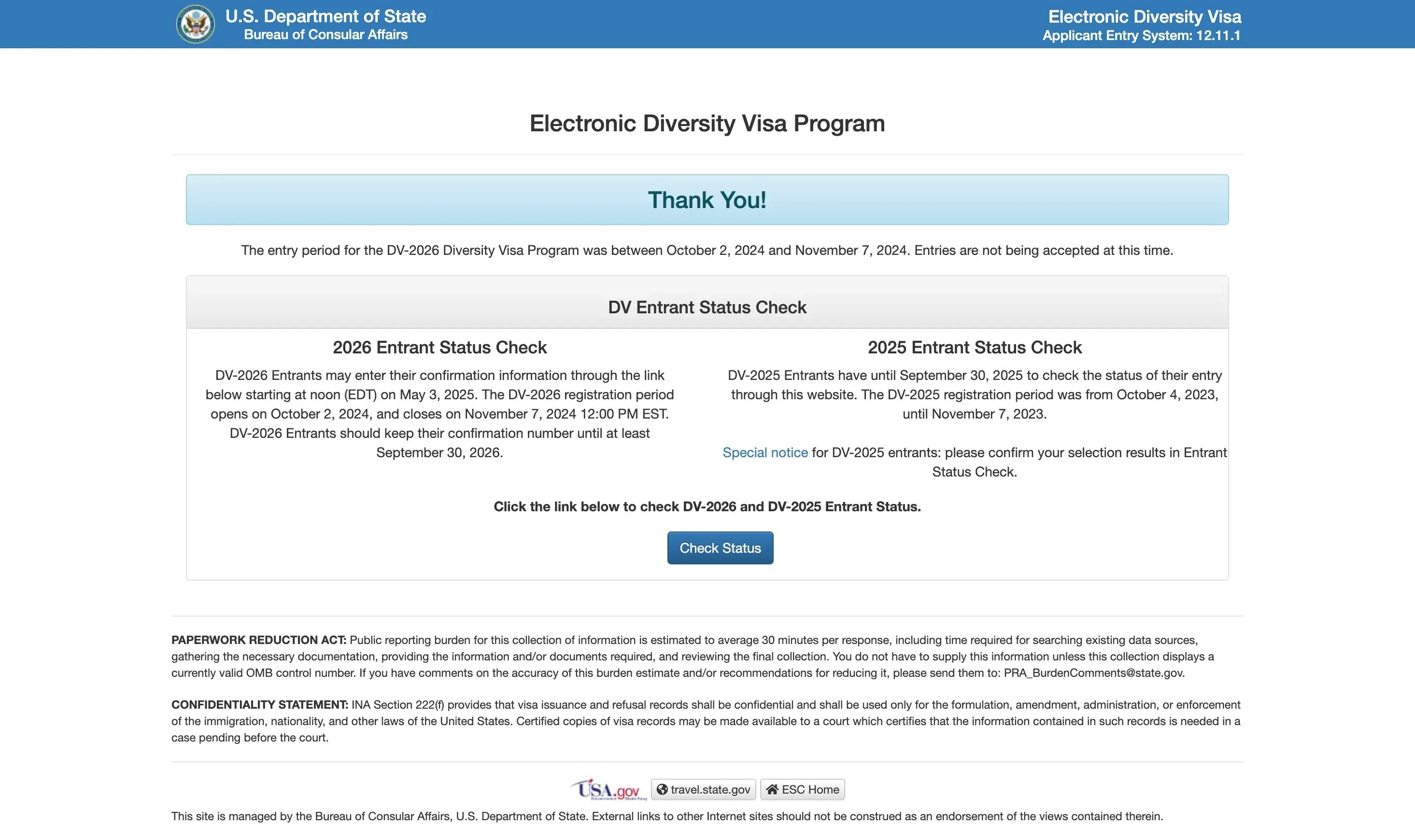 تصویر از وبسایت dvprogram.state.gov