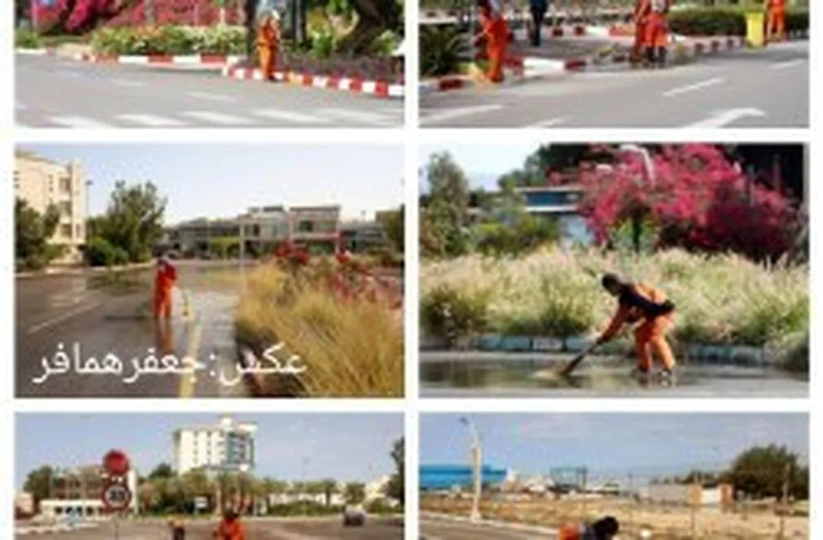 شب پرتلاش نیرو‌های شرکت عمران، آب و خدمات برای جلوگیری از آب‌گرفتگی معابر جزیره