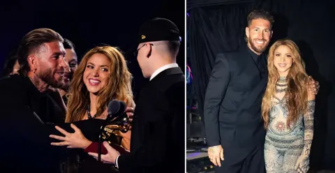 اهدای جایزه گرمی لاتین به شکیرا توسط سرخیو راموس برای آهنگ دیس پیکه+ عکس