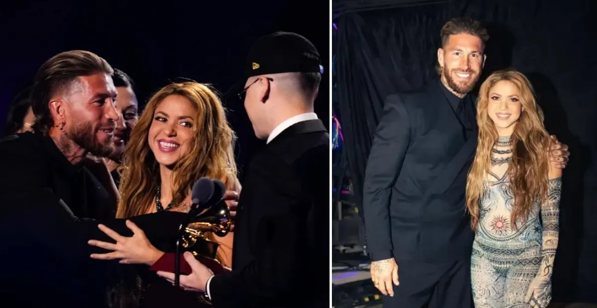 اهدای جایزه گرمی لاتین به شکیرا توسط سرخیو راموس برای آهنگ دیس پیکه+ عکس